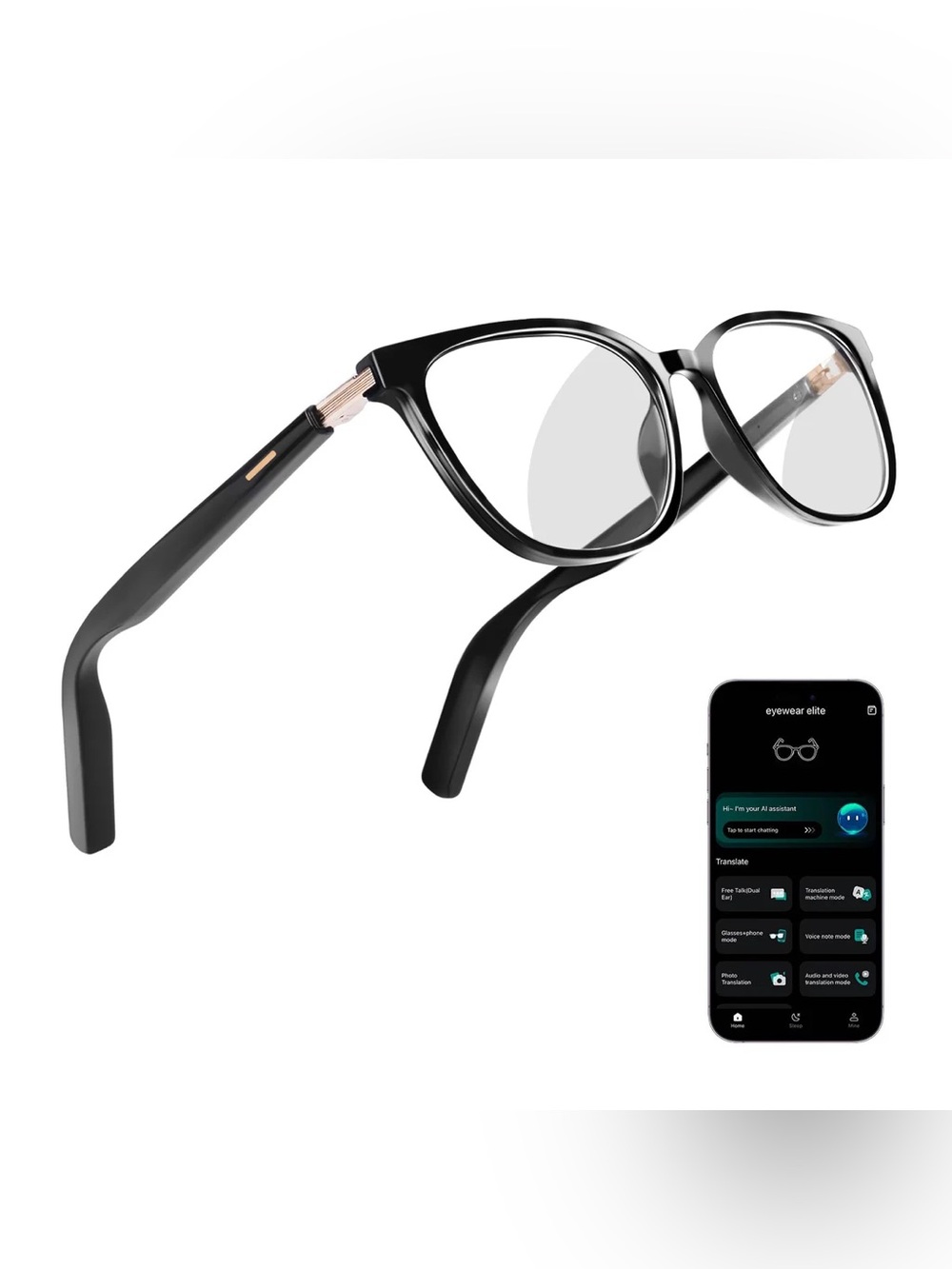 Smart Audio Glasses in Black with Gold Accents